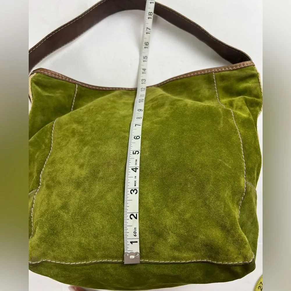 Vintage Ruehl No. 925 Green Suede and Brown Leather Tote